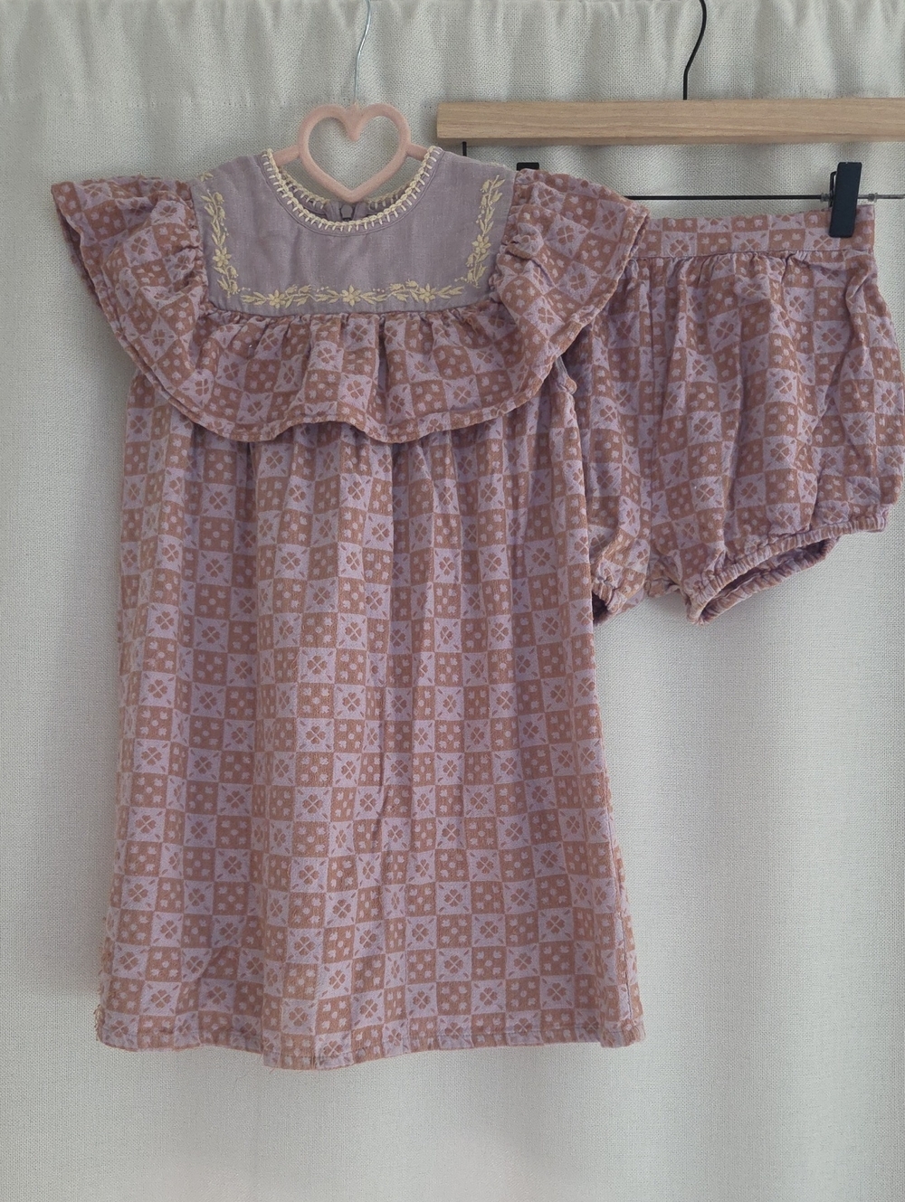 Apolina Sally Tunic & Bloomer Set in Folk Checkerboard Wisteria 7-9
